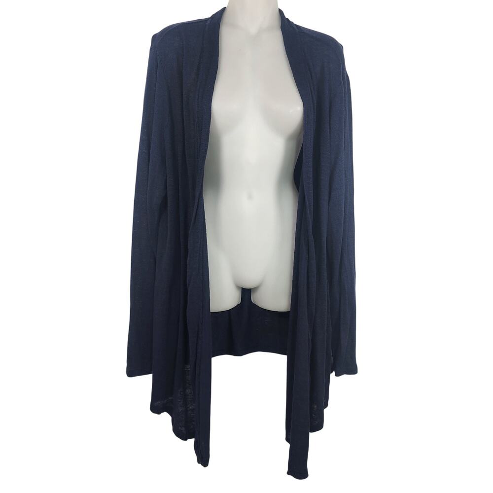 J. Jill Love Linen Open Front Cardigan Size L Blue 100% Linen Lightweight Knit